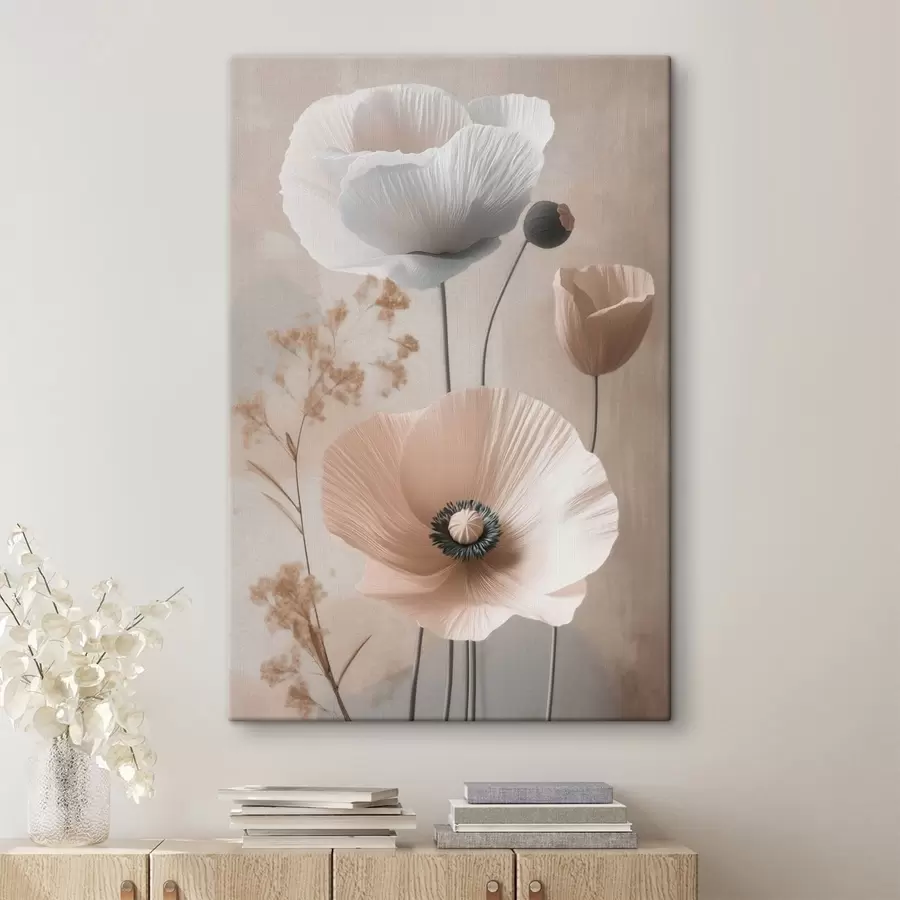 wall murals Delicate poppies with dried branches s49201
