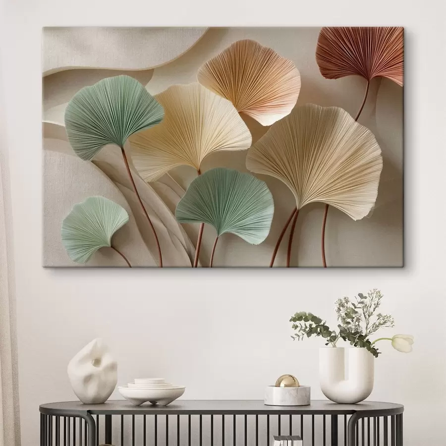 wall murals Stylized ginkgo leaves in calm tones s49207