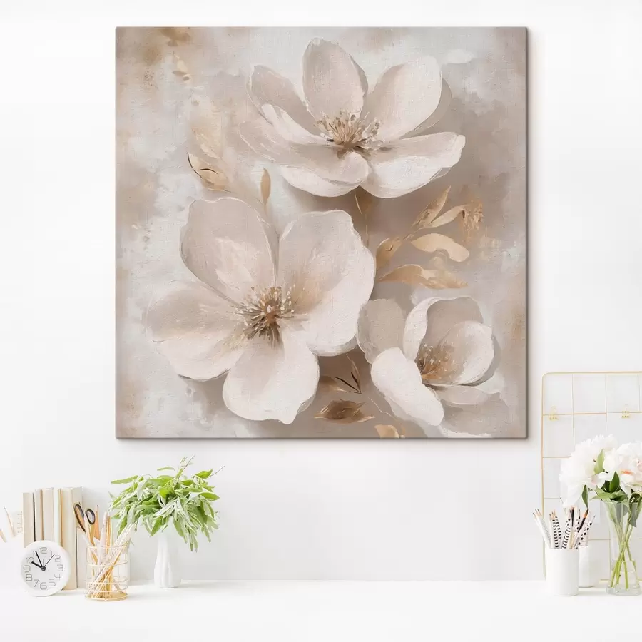 wall murals Soft pale flowers with decorative leaves s49217