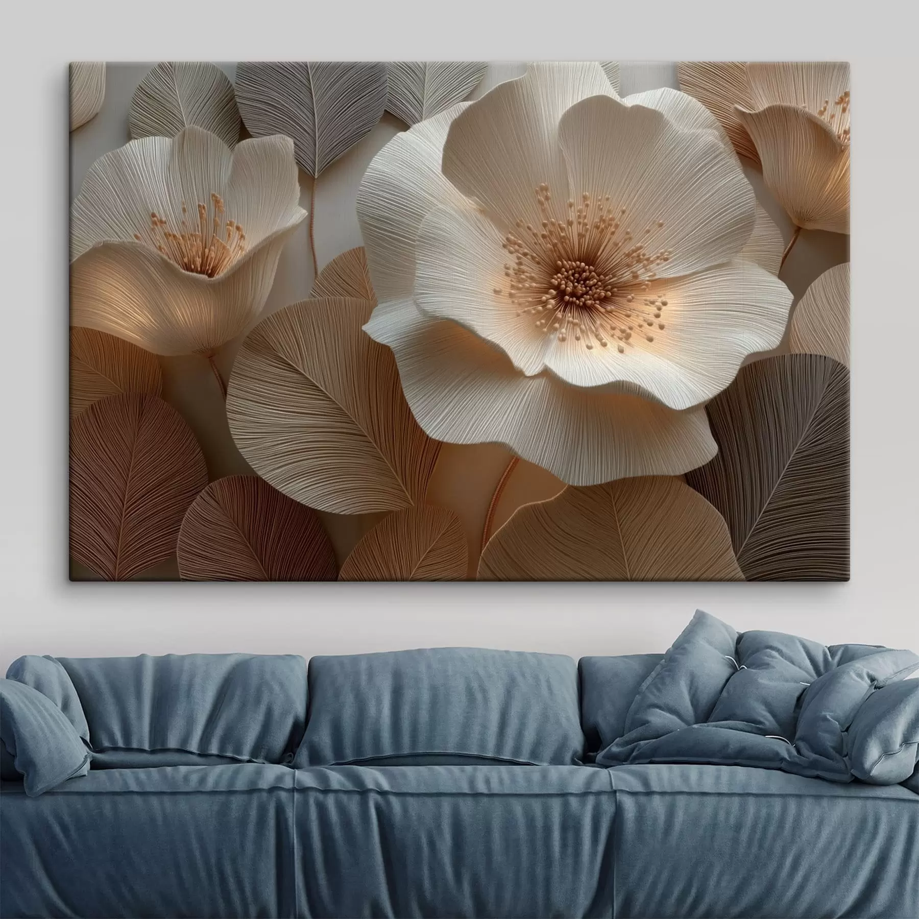 murales Flores y hojas dispuestas en capas en tonos cálidos s49218