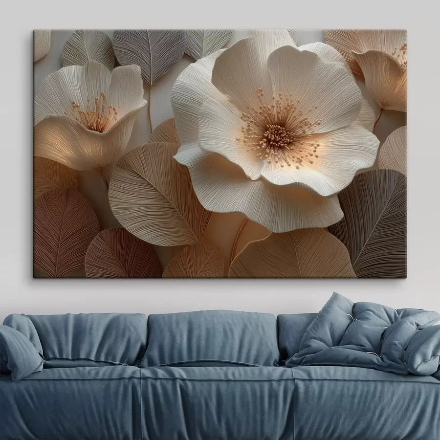 wall murals Layered flowers and leaves in warm tones s49218