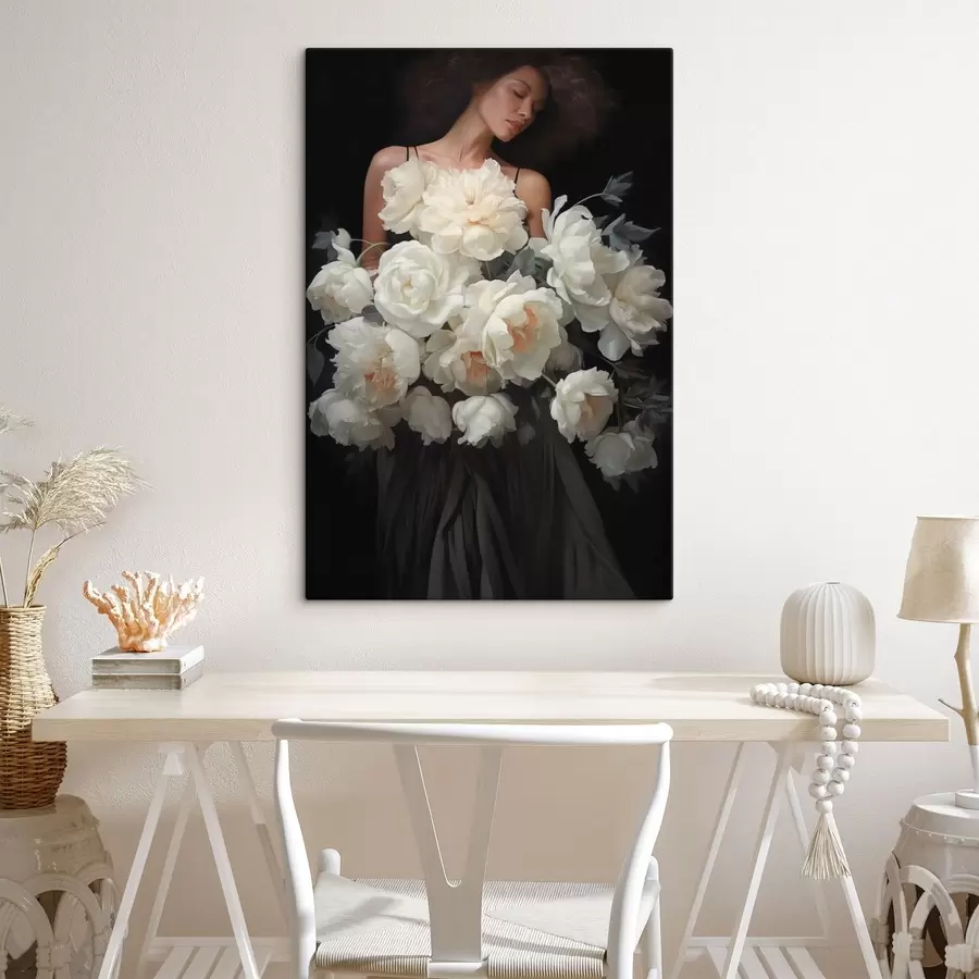 Wall Mural Photo Wallpaper Woman with a large bouquet of pale flowers s49220