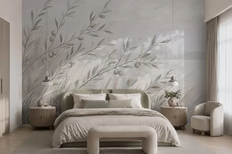 Wall Mural Photo Wallpaper Olive branches among grasses by the lake w05536