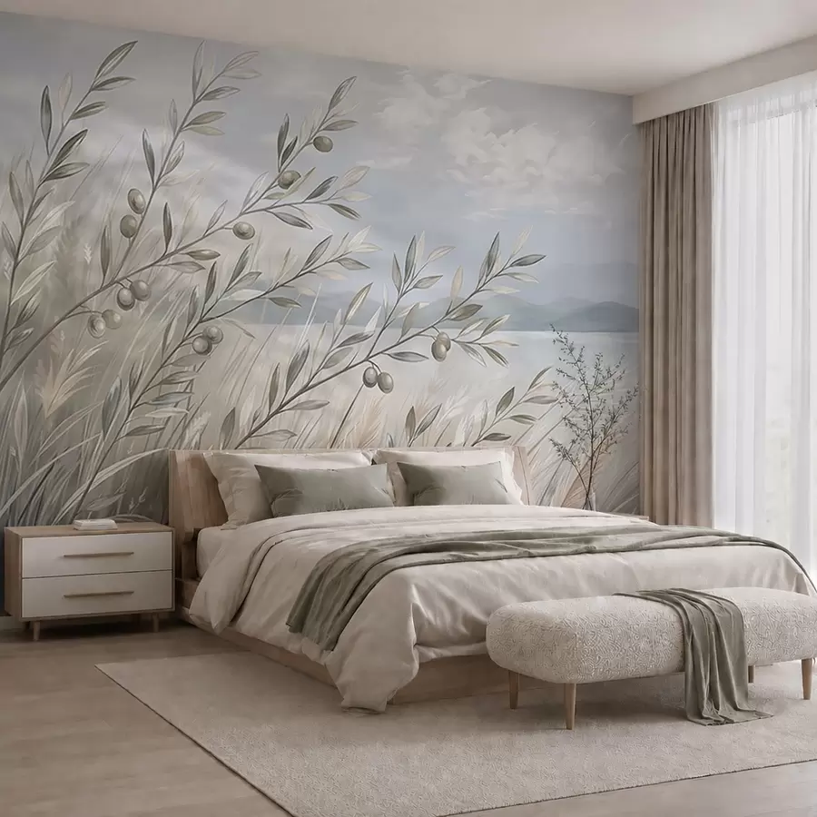 Wall Mural Photo Wallpaper Olive branches among grasses by the lake w05536