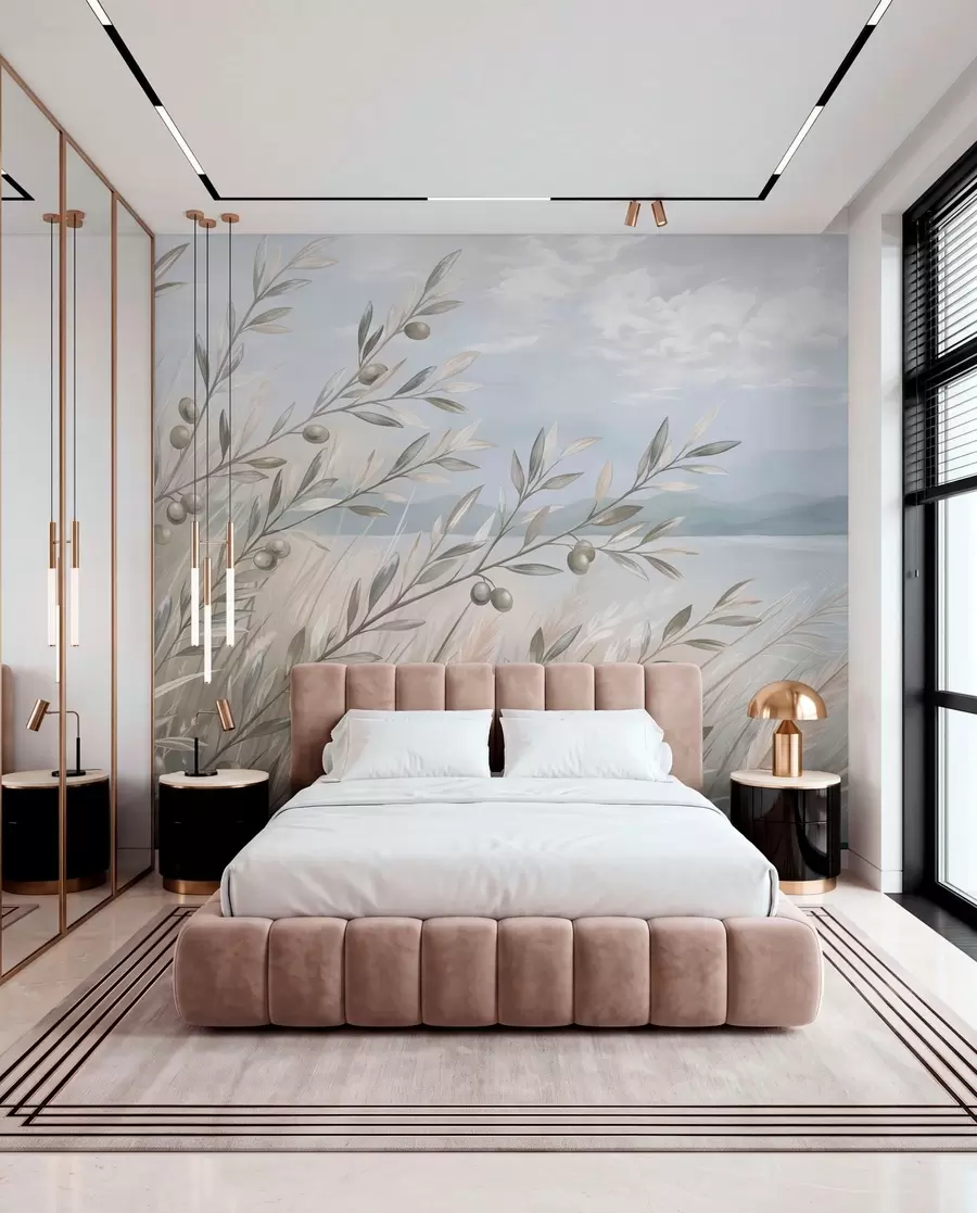 Wall Mural Photo Wallpaper Olive branches among grasses by the lake w05536