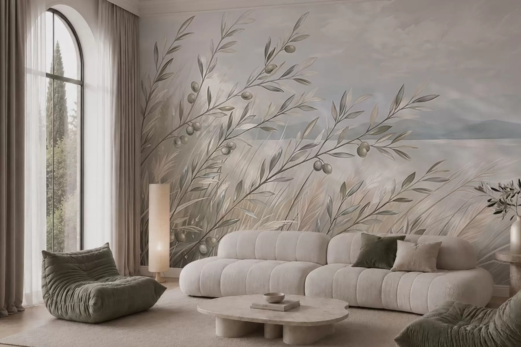 Wall Mural Photo Wallpaper Olive branches among grasses by the lake w05536
