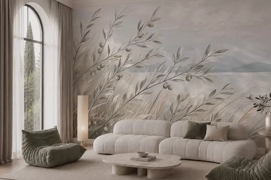 Wall Mural Photo Wallpaper Olive branches among grasses by the lake w05536