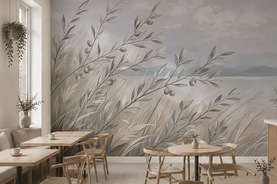 Wall Mural Photo Wallpaper Olive branches among grasses by the lake w05536