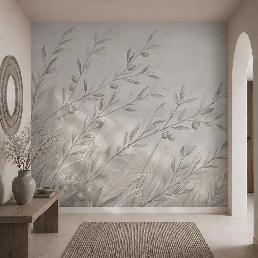 wall murals Pale olive branches by a calm lake w05536v1