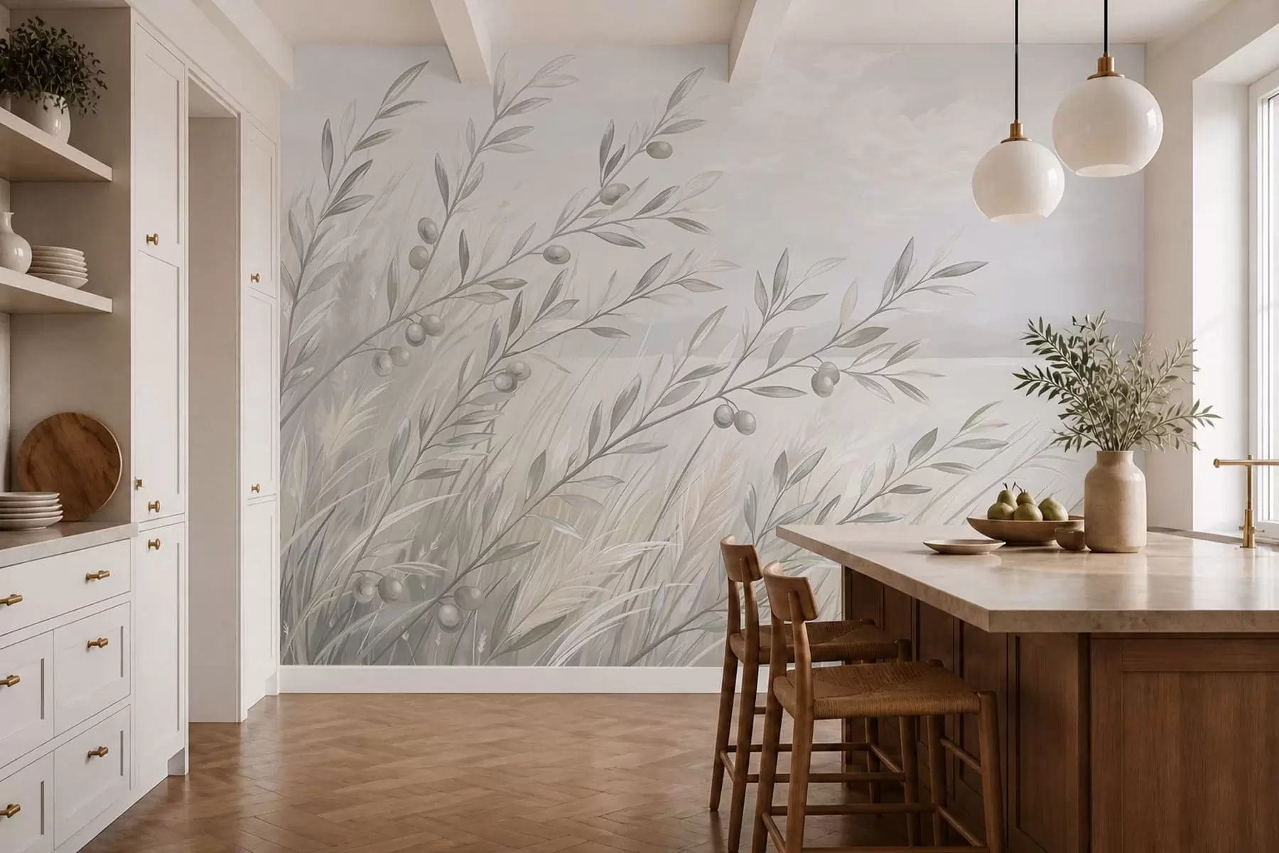 peintures murales Des branches d'olivier pâles au bord d'un lac paisible w05536v1