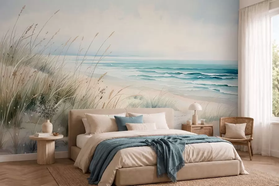 Wall Mural Photo Wallpaper Sandy beach with waves and dunes w05537