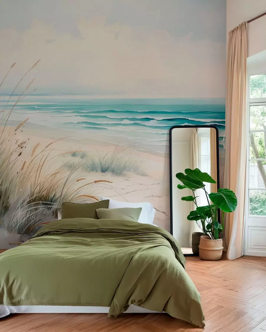 peintures murales Une plage de sable avec des vagues et des dunes w05537