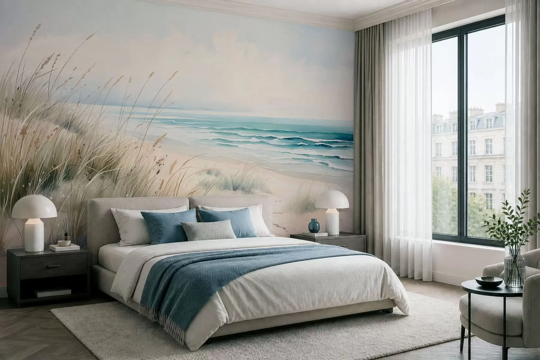 wall murals Sandy beach with waves and dunes w05537