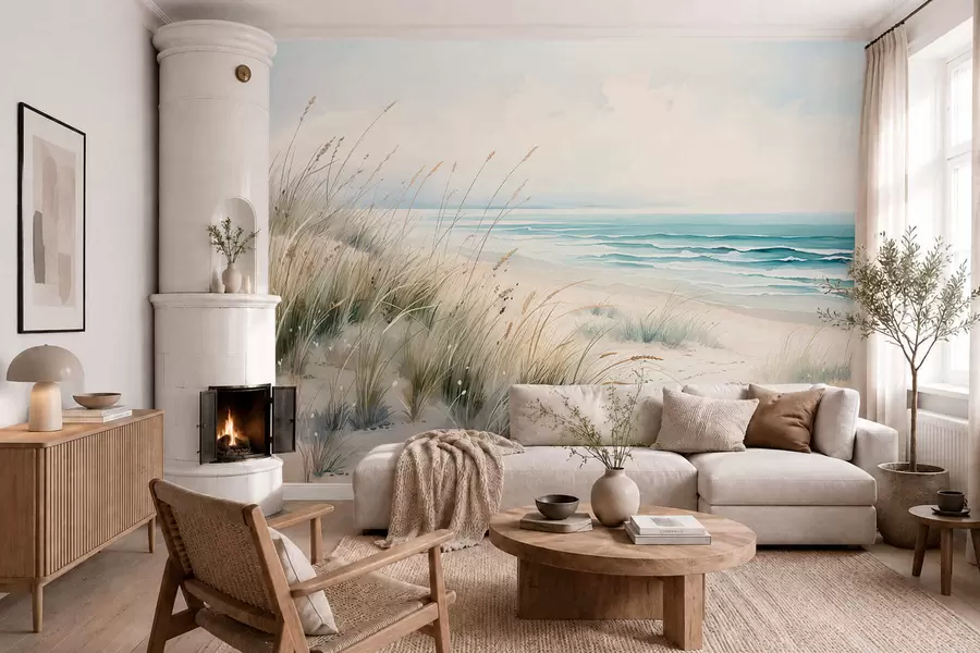 Wall Mural Photo Wallpaper Sandy beach with waves and dunes w05537