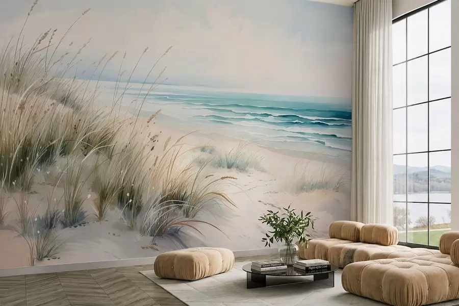 Wall Mural Photo Wallpaper Sandy beach with waves and dunes w05537
