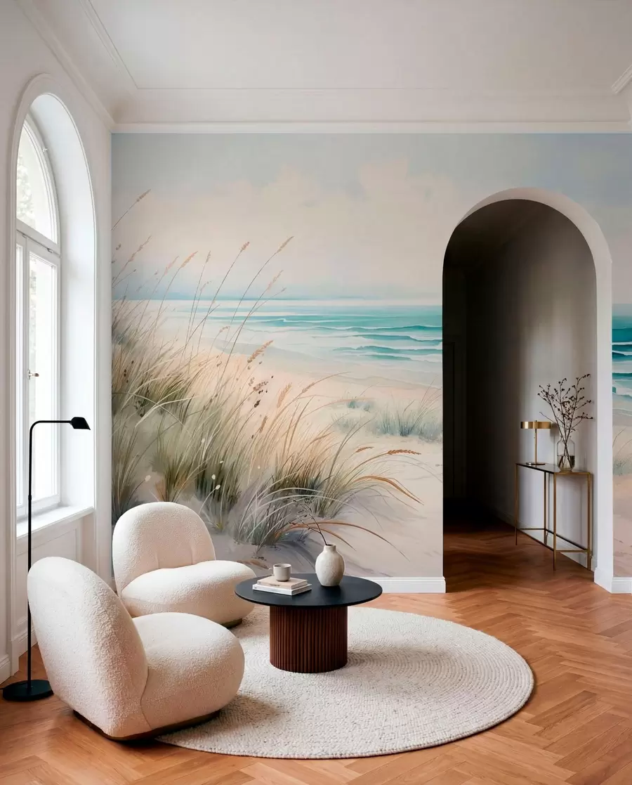 peintures murales Une plage de sable avec des vagues et des dunes w05537