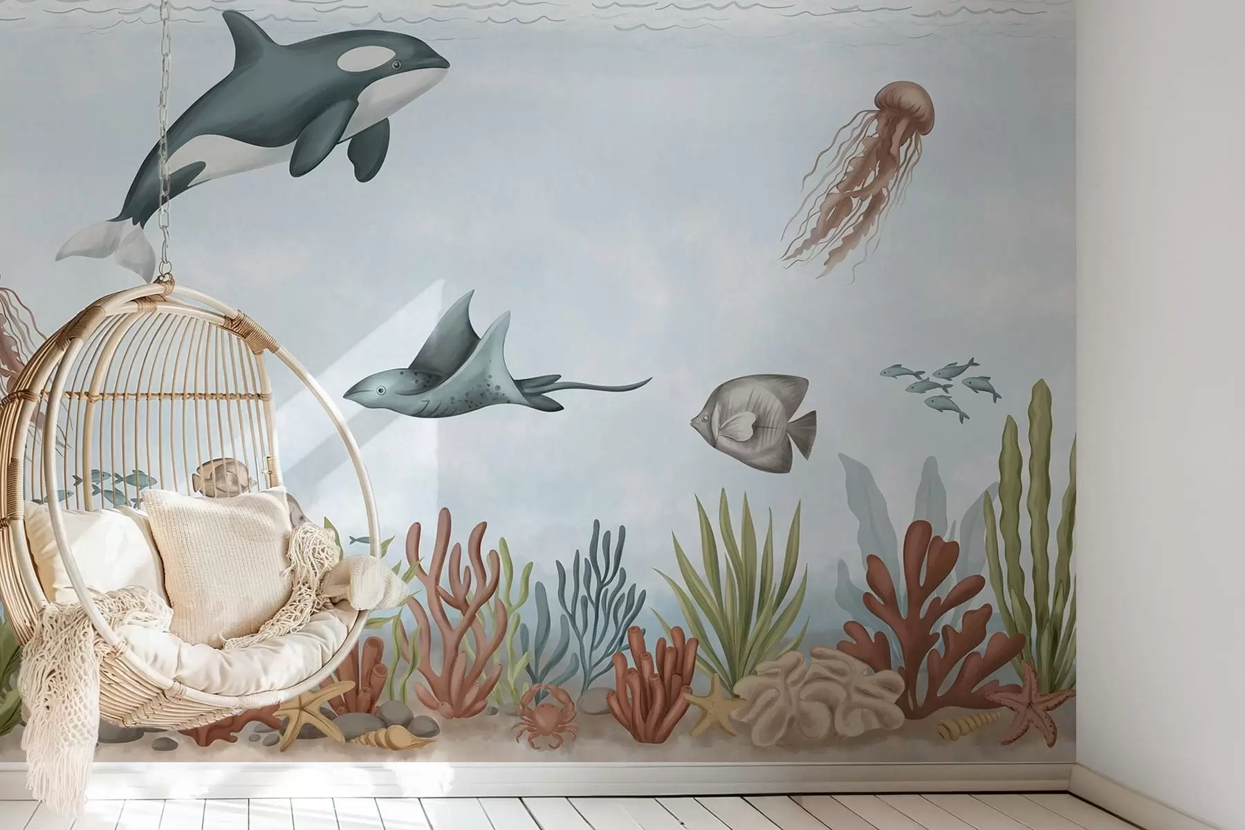 peintures murales Des créatures marines parmi les coraux et les algues w05545