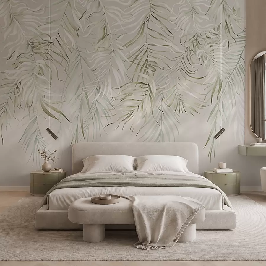 Wall Mural Photo Wallpaper Pastel tropical leaves on light background w05627