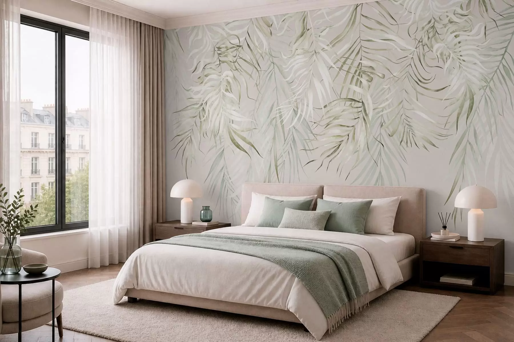 Wall Mural Photo Wallpaper Pastel tropical leaves on light background w05627