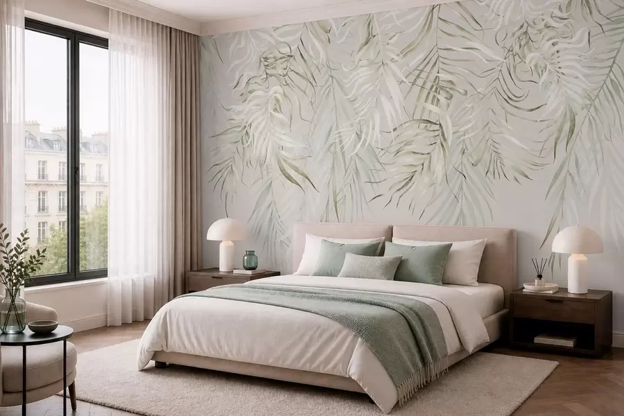 Wall Mural Photo Wallpaper Pastel tropical leaves on light background w05627