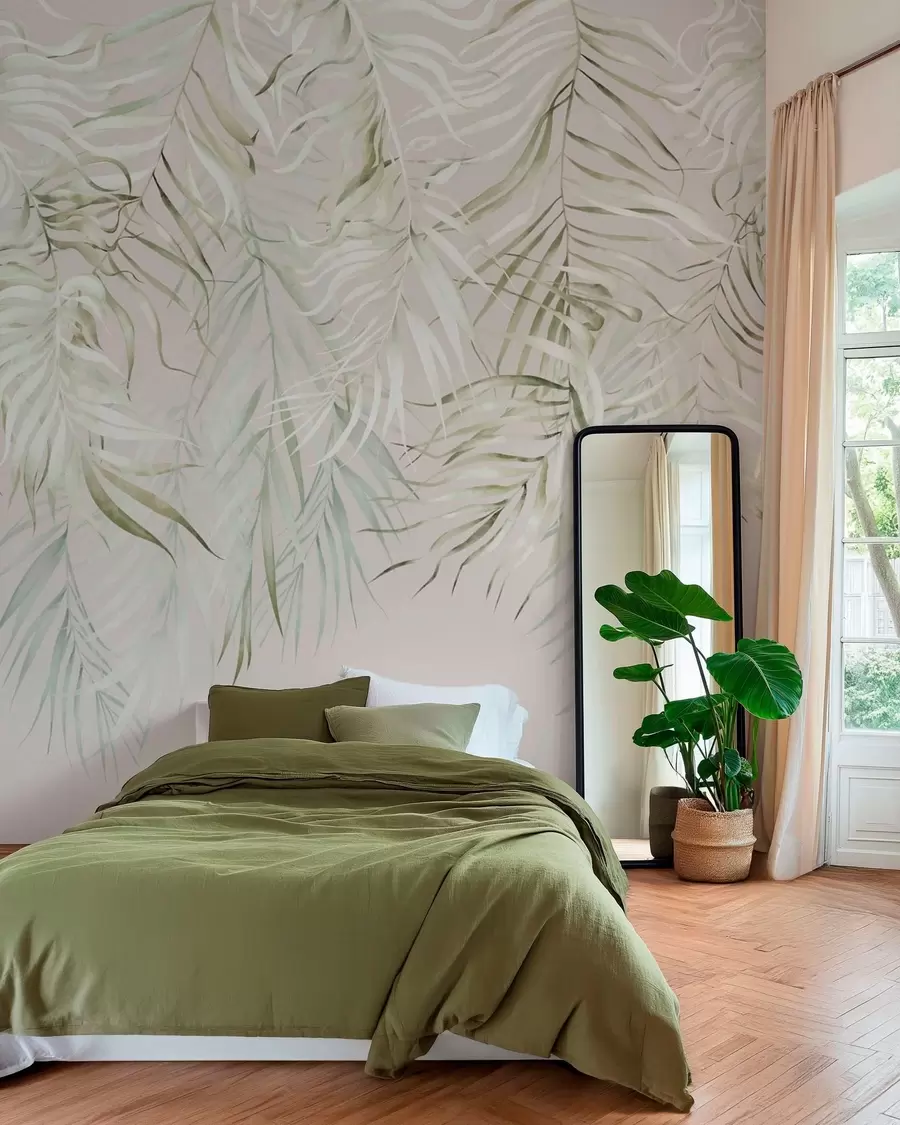 wall murals Pastel tropical leaves on light background w05627
