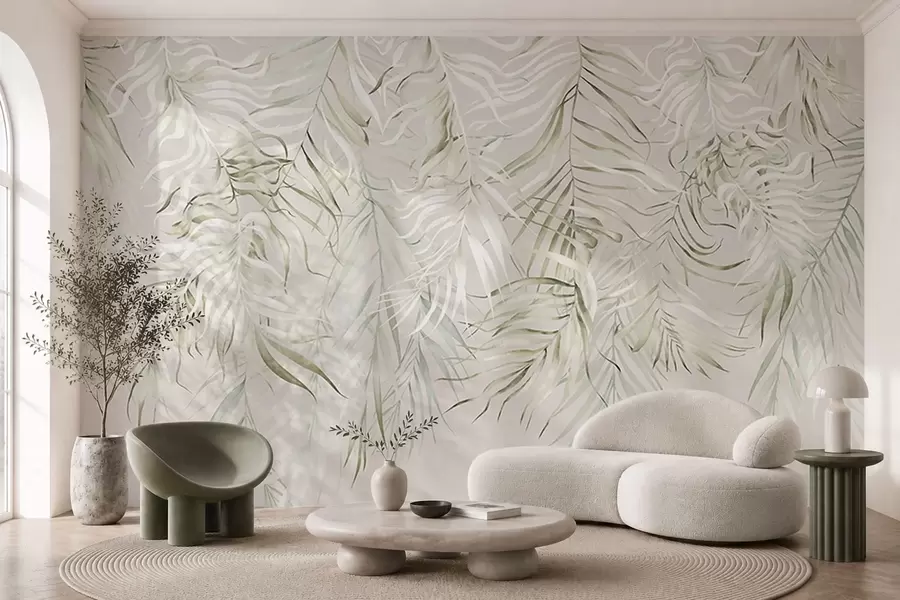 Wall Mural Photo Wallpaper Pastel tropical leaves on light background w05627