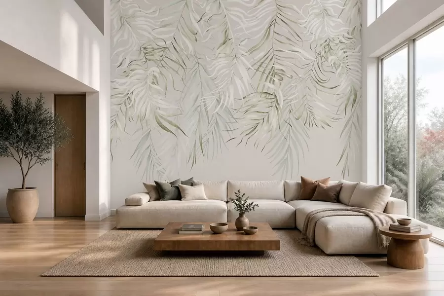 Wall Mural Photo Wallpaper Pastel tropical leaves on light background w05627