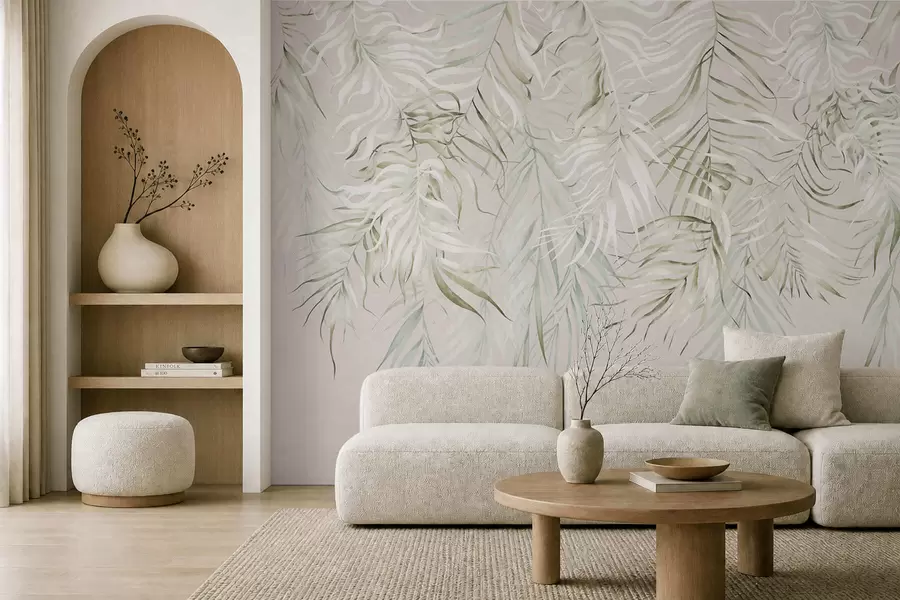 Wall Mural Photo Wallpaper Pastel tropical leaves on light background w05627