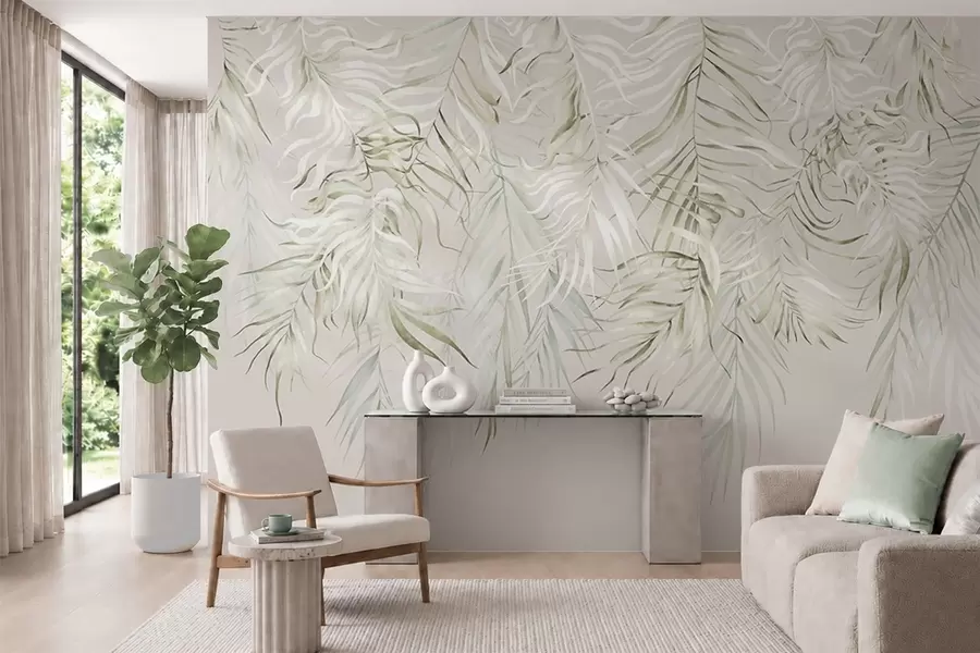 wall murals Pastel tropical leaves on light background w05627