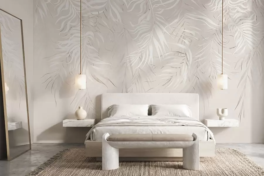 Wall Mural Photo Wallpaper White tropical leaves on light background w05627v1