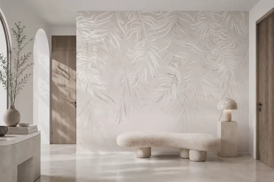 wall murals White tropical leaves on light background w05627v1