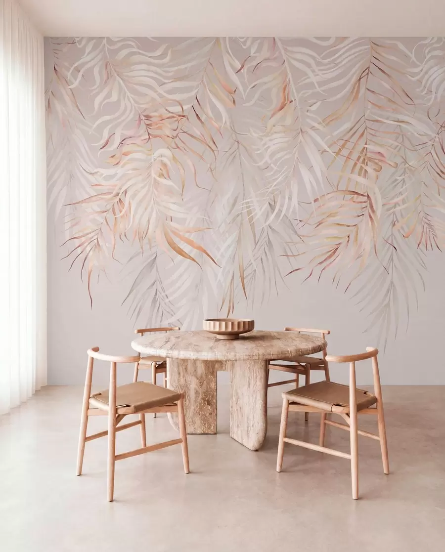 wall murals Light tropical leaves on beige background w05627v2