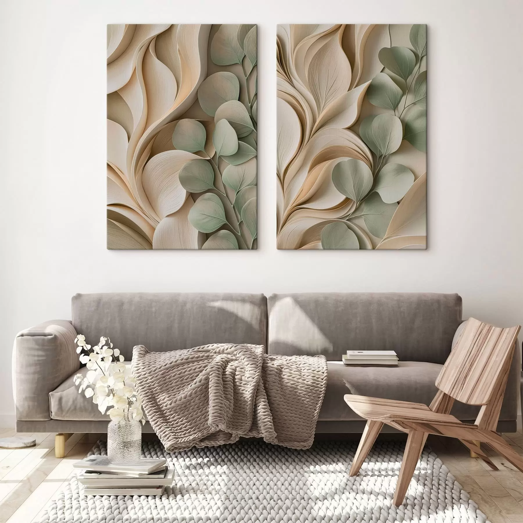 wall murals Abstraction with a branch of leaves m30463