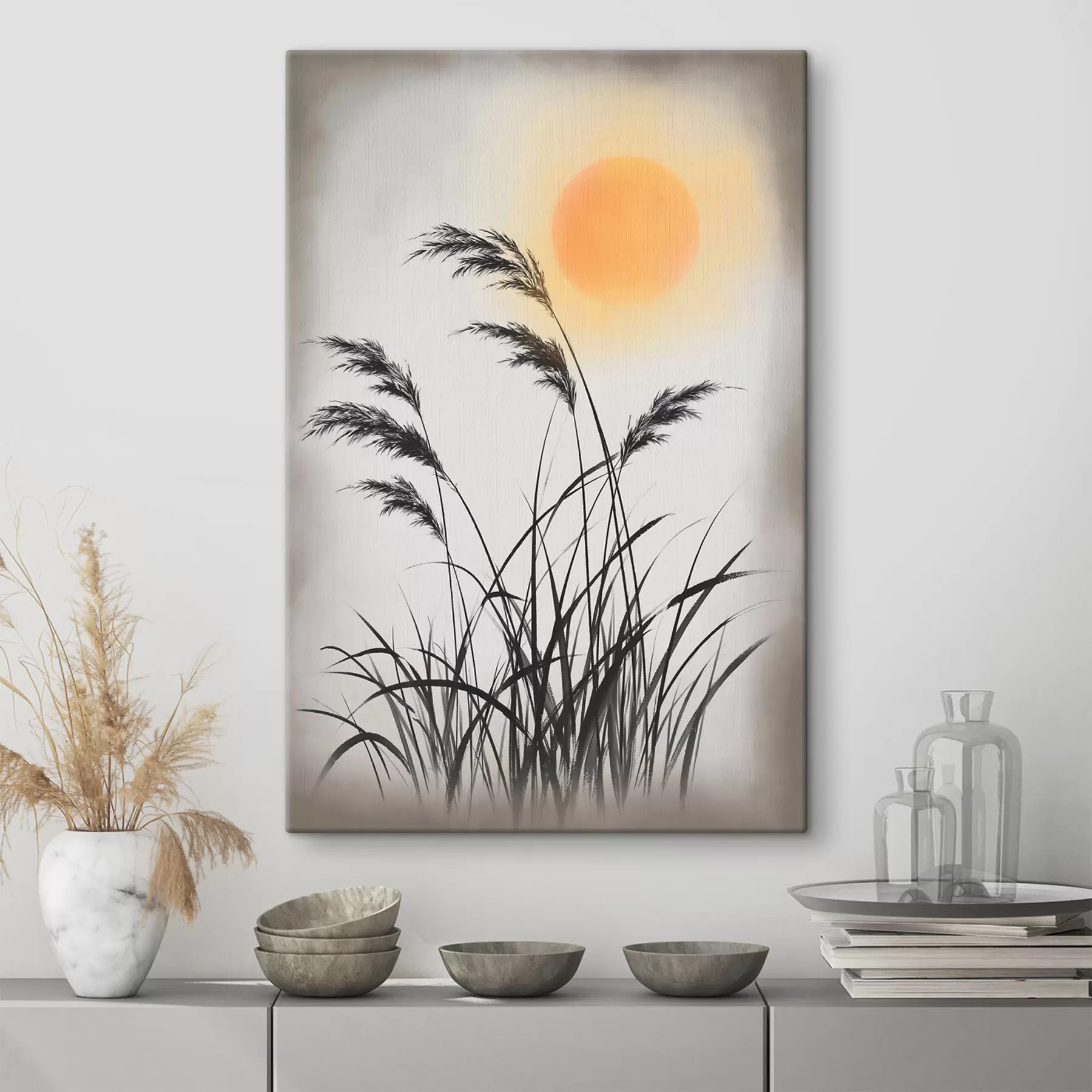 wall murals Abstract reeds against the backdrop of the sun s49130