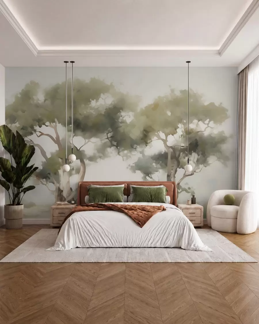 Wall Mural Photo Wallpaper Abstract trees imitation of painting w05638