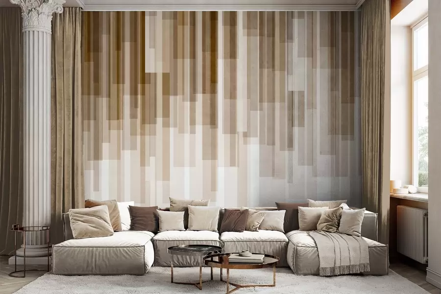 Wall Mural Photo Wallpaper Textured vertical rectangles of varying transparency and shades of brown, abstract art w09889v1