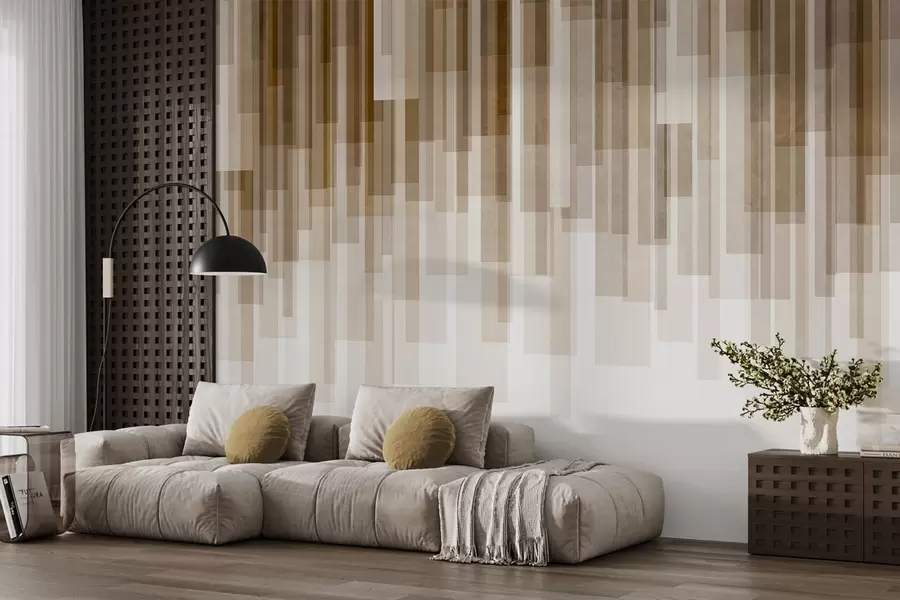 peintures murales Rectangles verticaux texturés, de transparence variable et dans des nuances de brun, art abstrait w09889v1