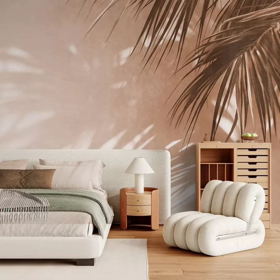 wall murals Textured palm leaves with shadows, a tropical atmosphere, minimalism w09890