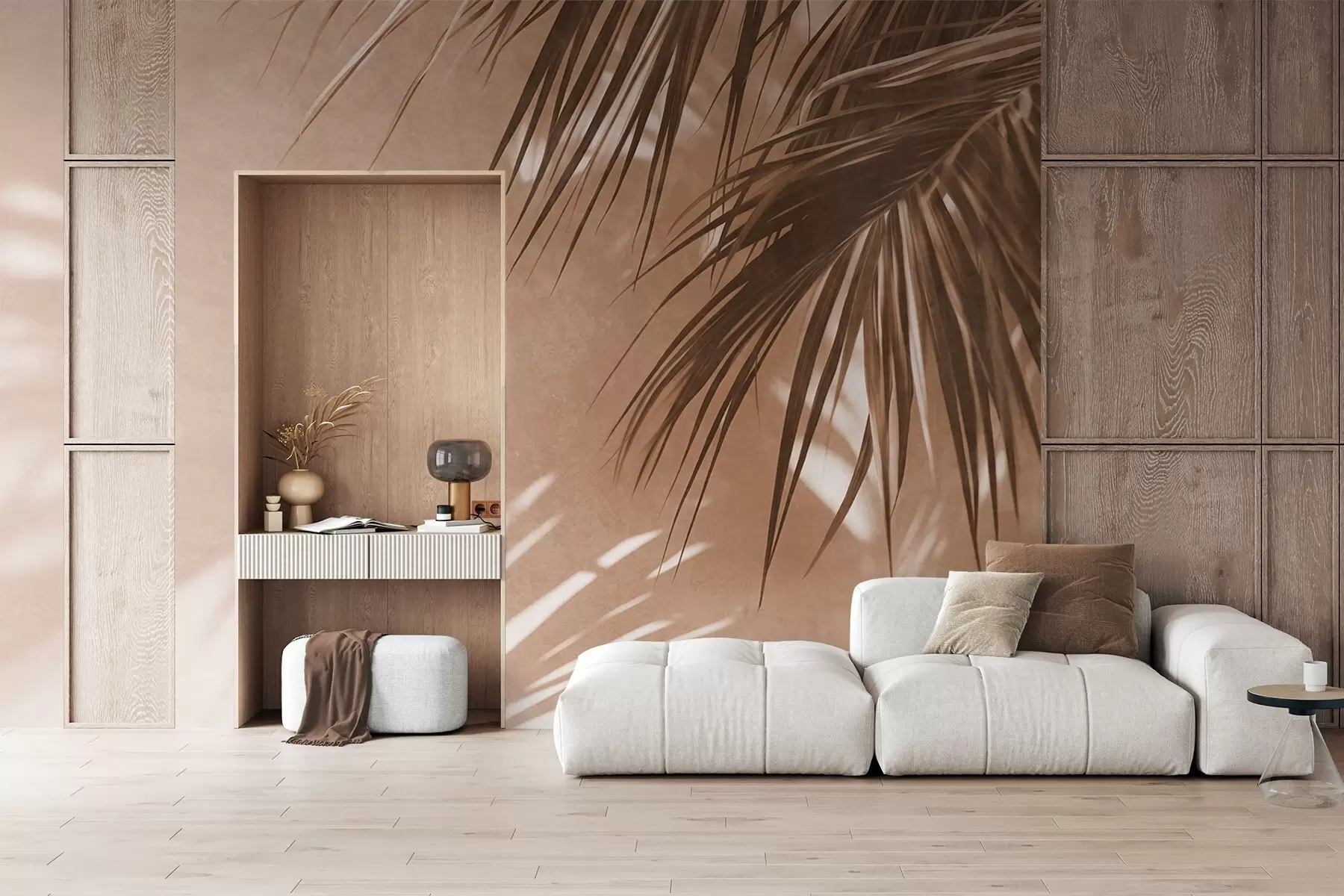 Wall Mural Photo Wallpaper Textured palm leaves with shadows, a tropical atmosphere, minimalism w09890