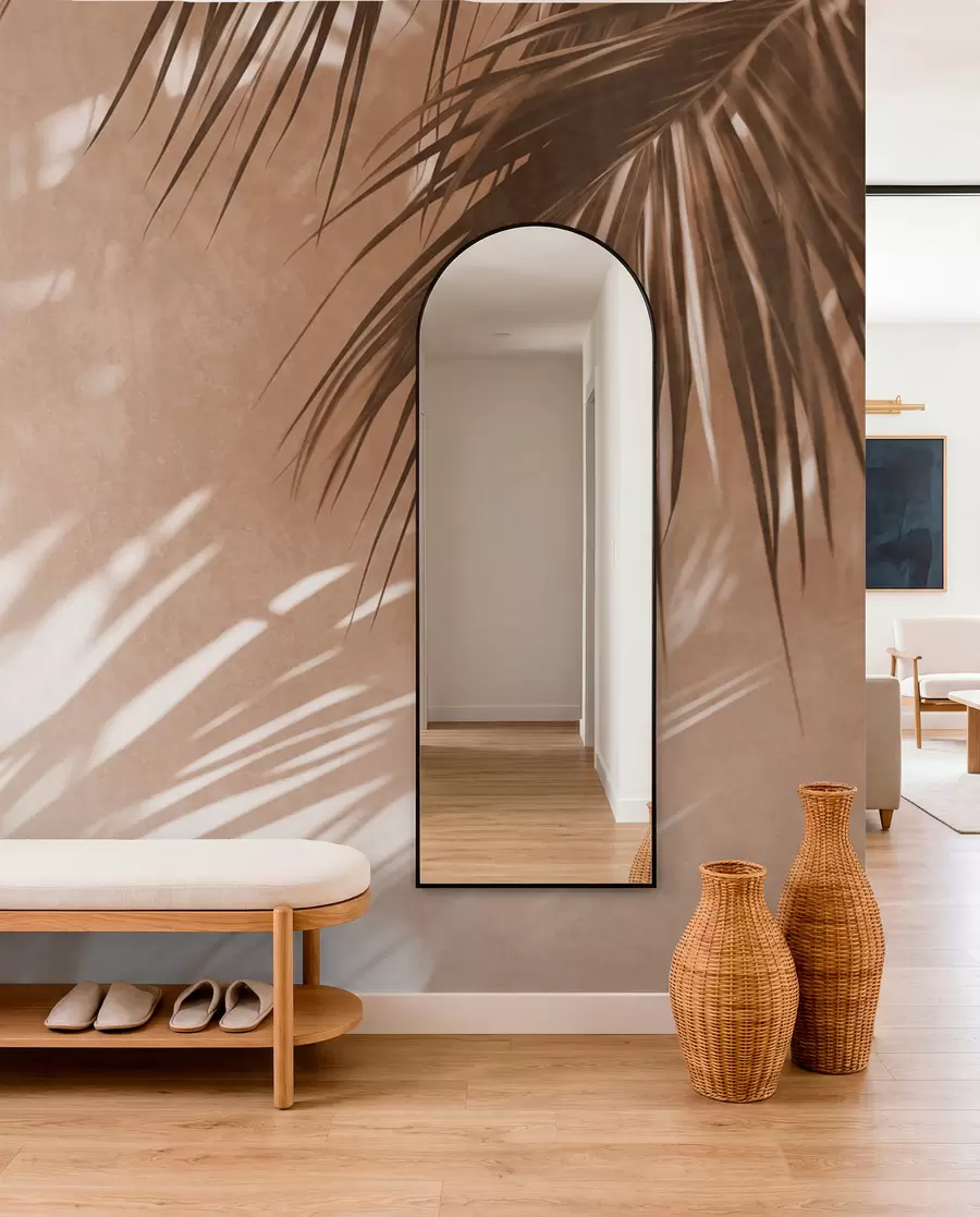 peintures murales Feuilles de palmier texturées avec des ombres, ambiance tropicale, minimalisme w09890