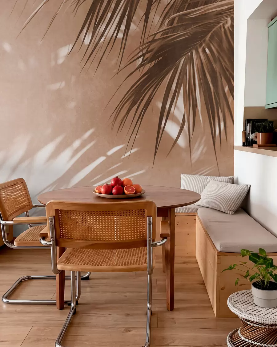 Wall Mural Photo Wallpaper Textured palm leaves with shadows, a tropical atmosphere, minimalism w09890