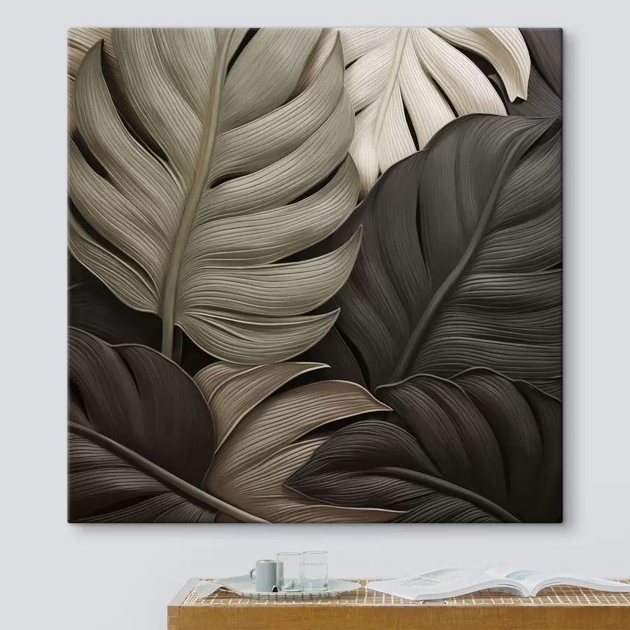 wall murals Tropical leaves, flat image, imitation of relief brushstrokes s49081