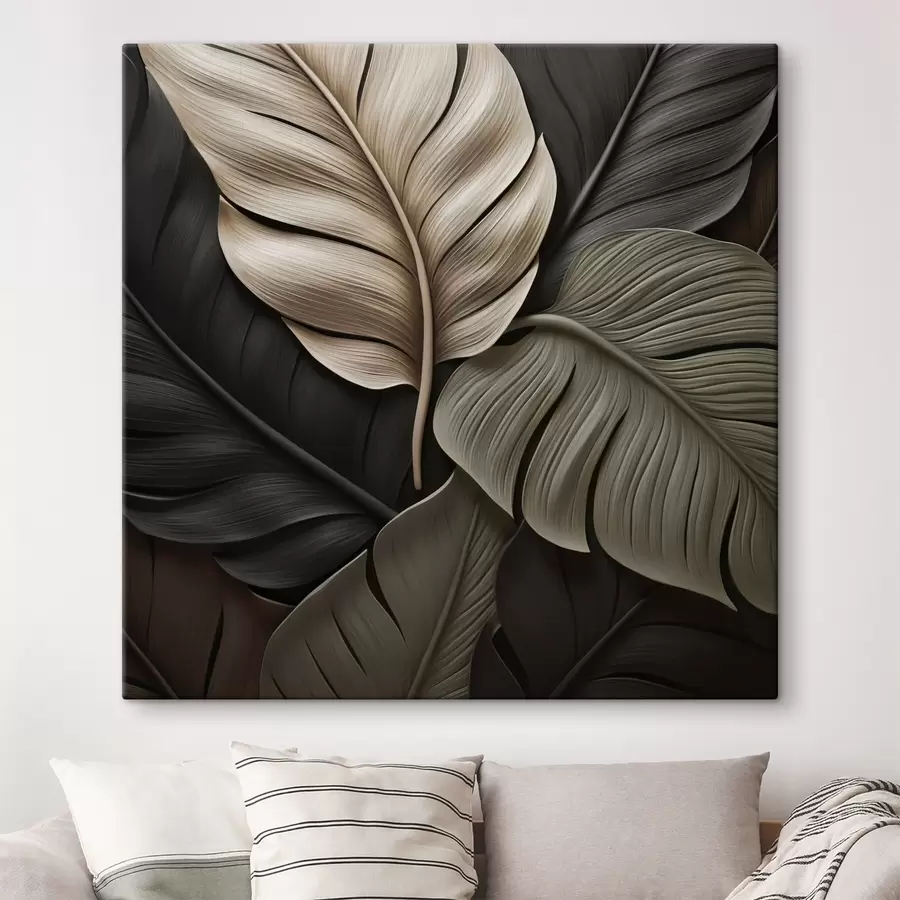 wall murals Large leaves, flat image, imitation of relief brushstrokes s49082