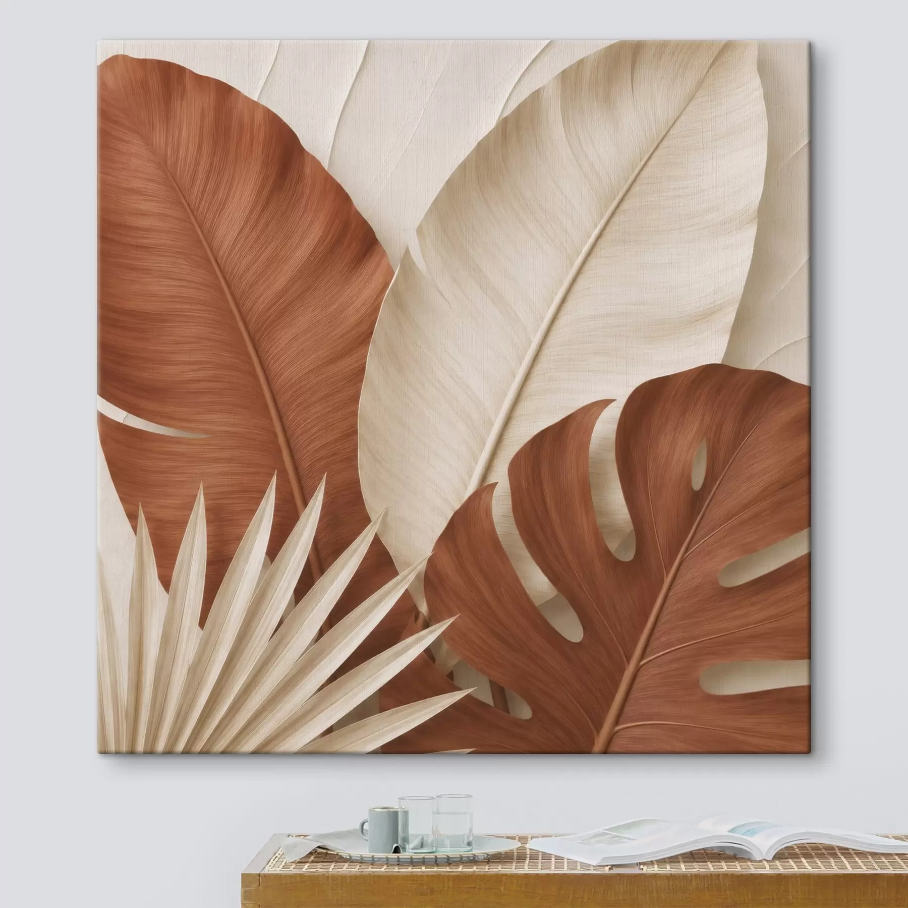 wall murals Stylized leaves, a flat image, imitation of the effect of depth of volume s49133