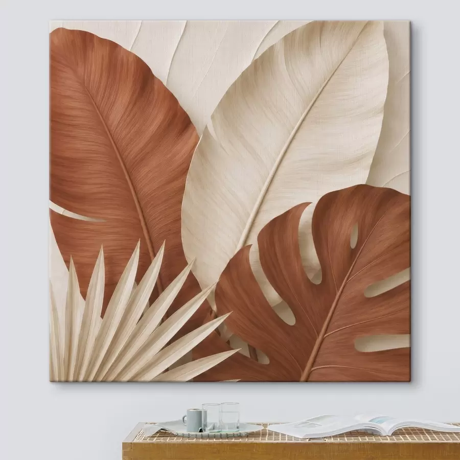 wall murals Stylized leaves, a flat image, imitation of the effect of depth of volume s49133