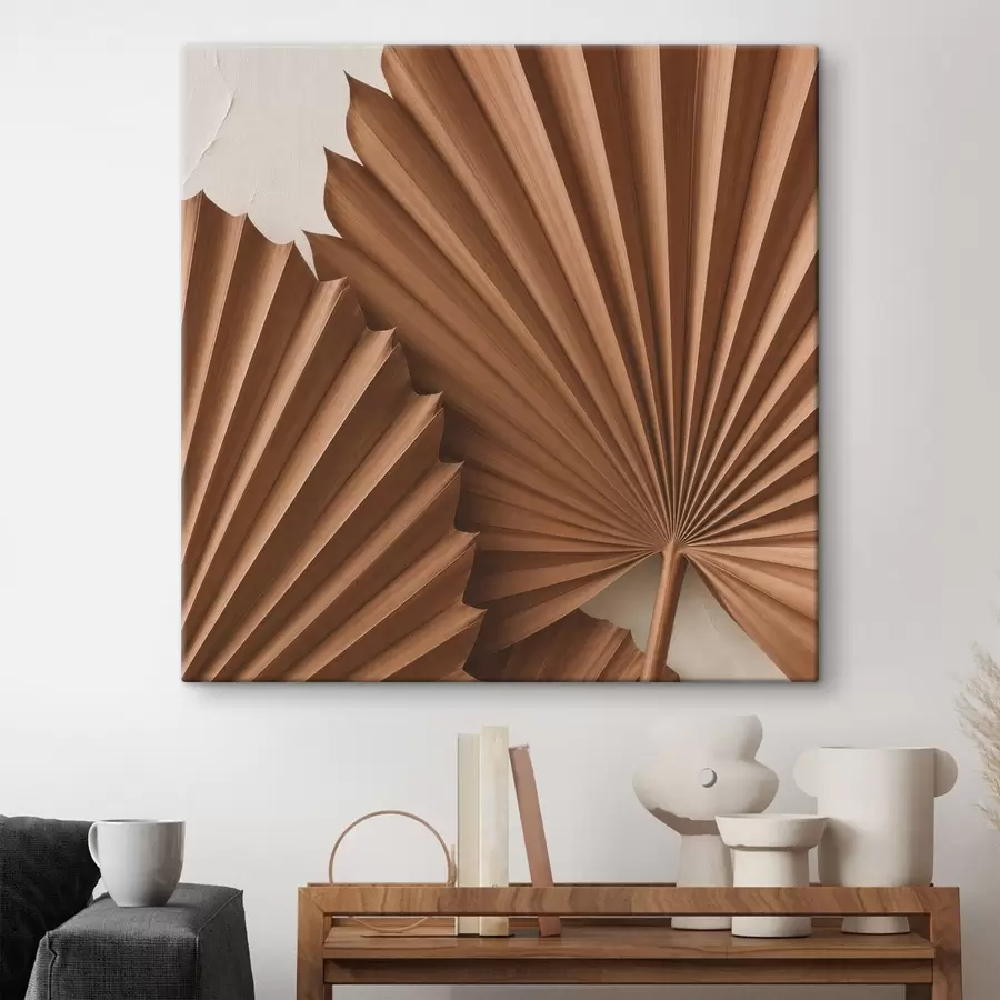 wall murals Palm leaves, a flat image, imitation of the effect of depth of volume s49134