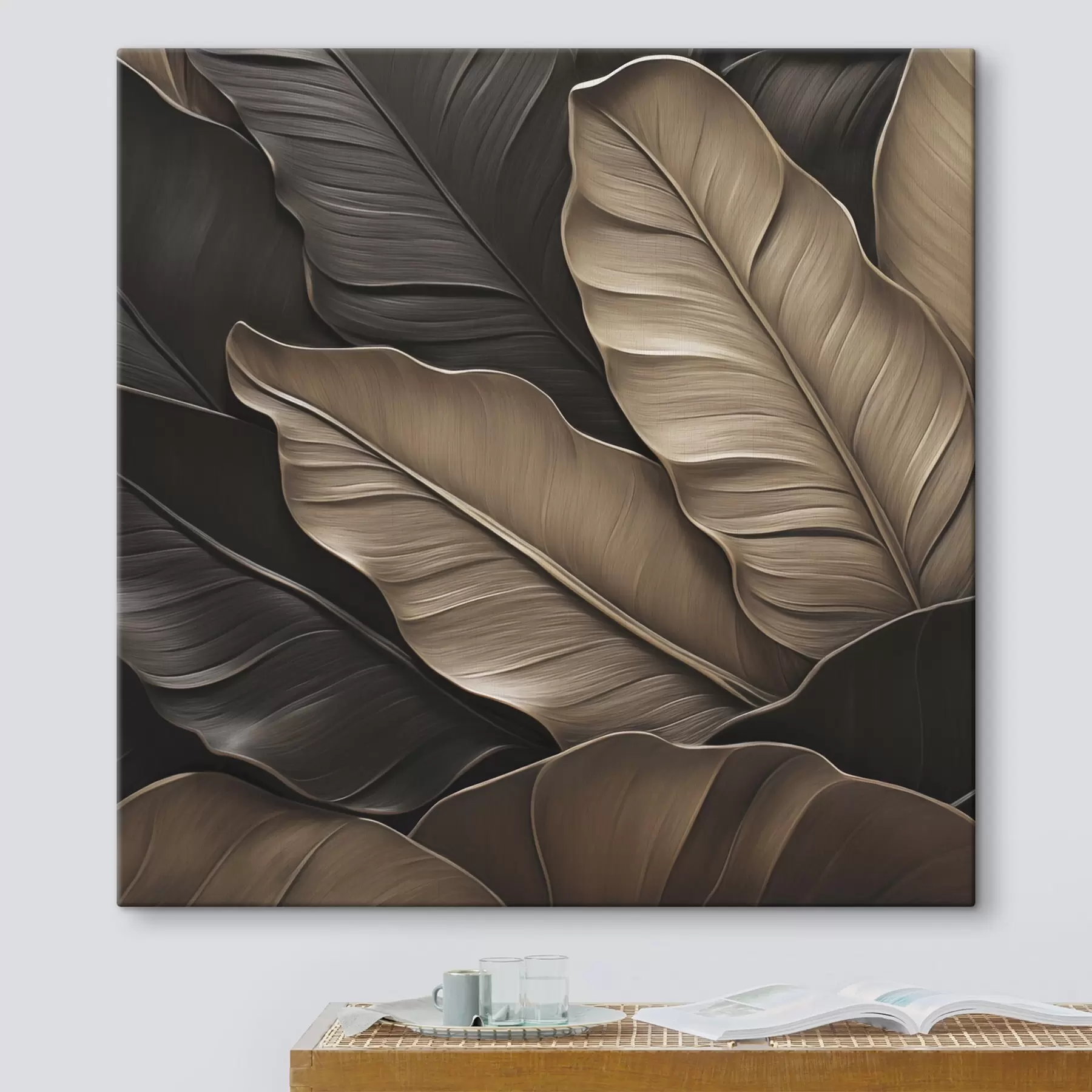 wall murals Leaves, flat image, imitation of relief brushstrokes s49143