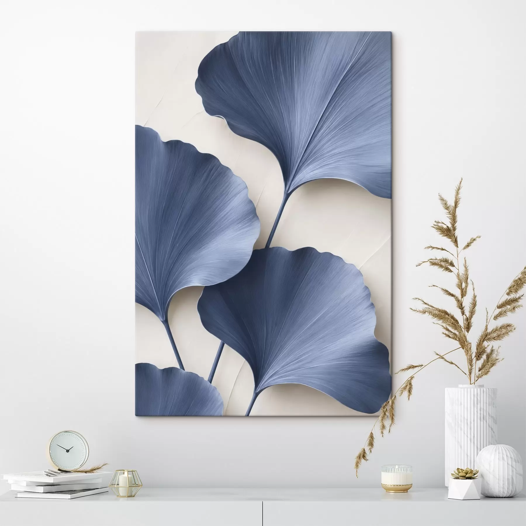 wall murals Ginkgo leaves on a branch, a flat image with imitation of the effect of depth of volume s49297