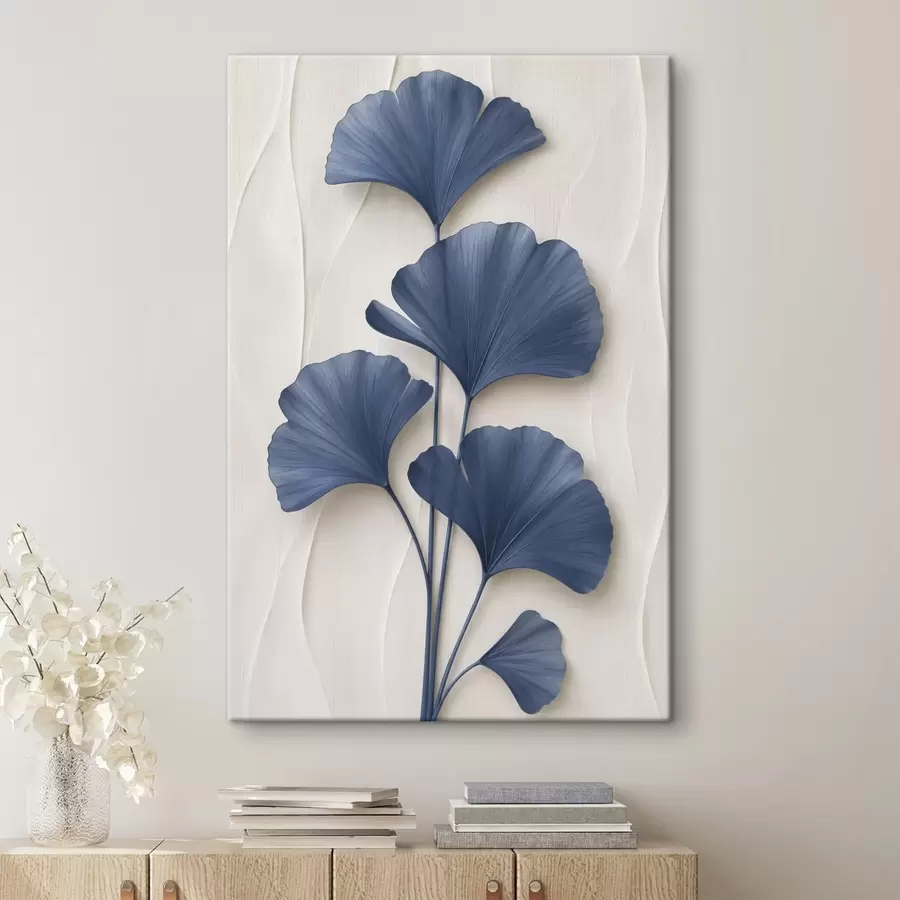wall murals Ginkgo leaves on a light background, a flat image with imitation of the effect of depth of volume s49298