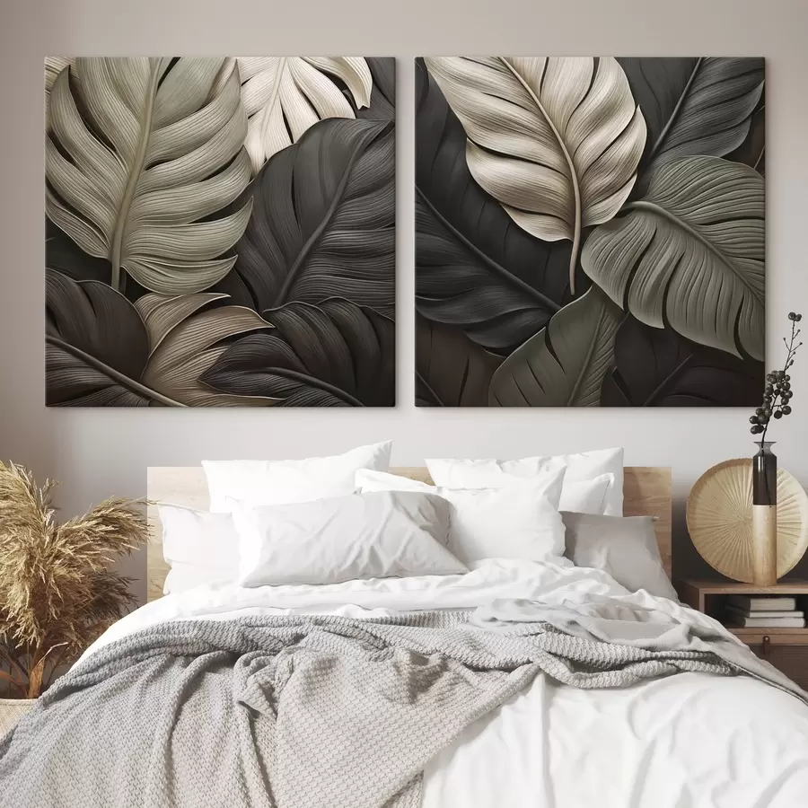 wall murals Tropical leaves, flat image, imitation of relief brushstrokes m30454